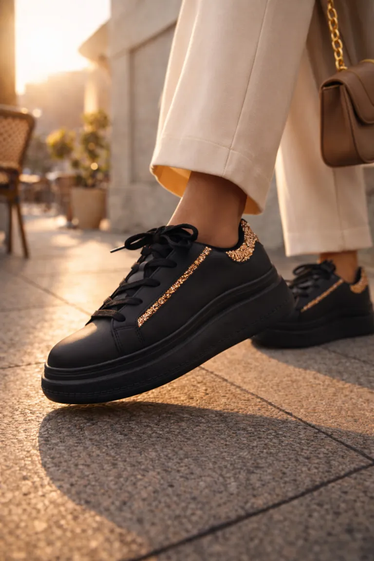 Siyah Gold Detaylı Sneaker